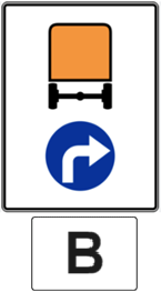 Należy zastosować się do znaku C-17 „nakazany kierunek jazdy dla pojazdów z towarami niebezpiecznymi – z tabliczką wskazującą kod ograniczeń przewozu przez tunele „B”.